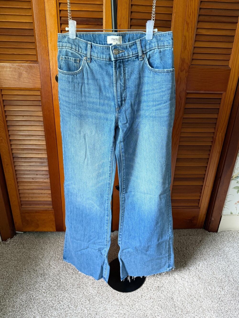 LOFT Rivete Light Blue High Rise Jean Loose Flare Leg Pants Sz 24